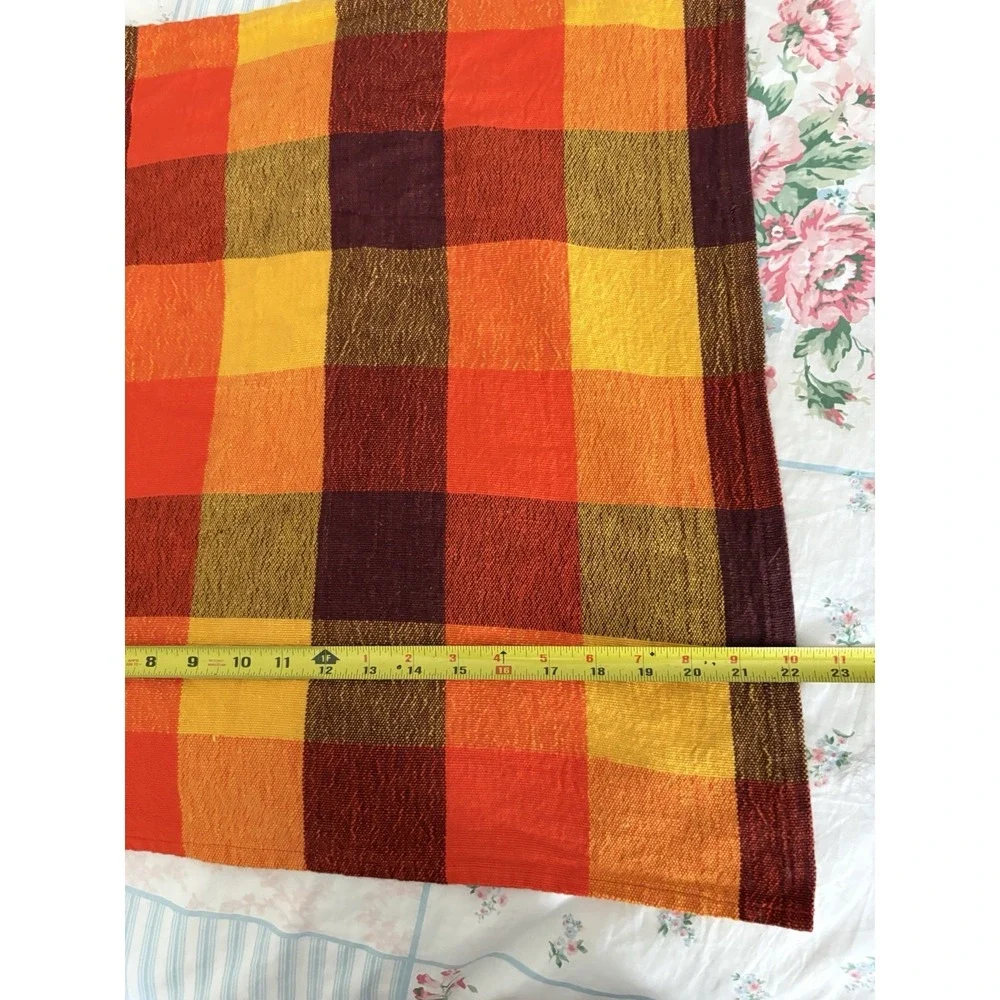 1 Vintage MCM Plaid Orange Yellow Napkin Hand Towel Square Tablecloth 22